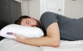 Side sleeper resting comfortably on Purple Harmony Pillow with visible grid technology