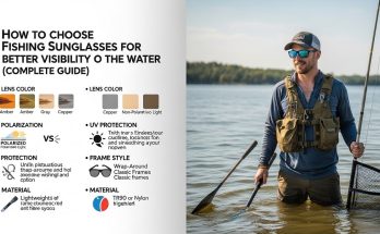 Angler wearing polarized fishing sunglasses spotting fish in shallow water