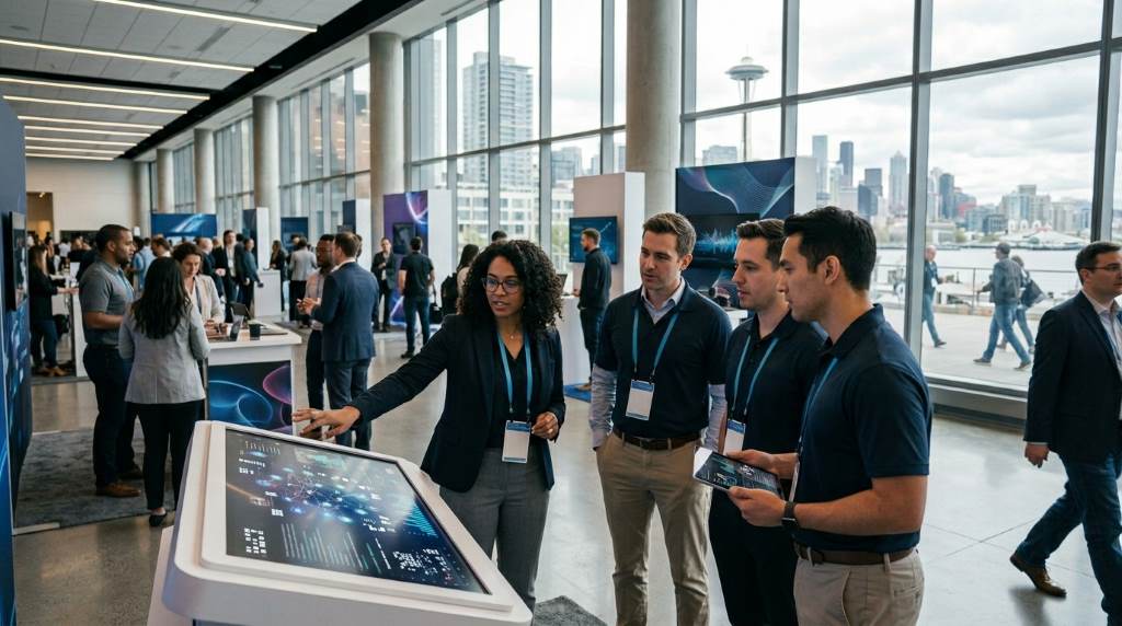 Technology teams in Seattle discussing cloud analytics and big data strategies during a networking event
