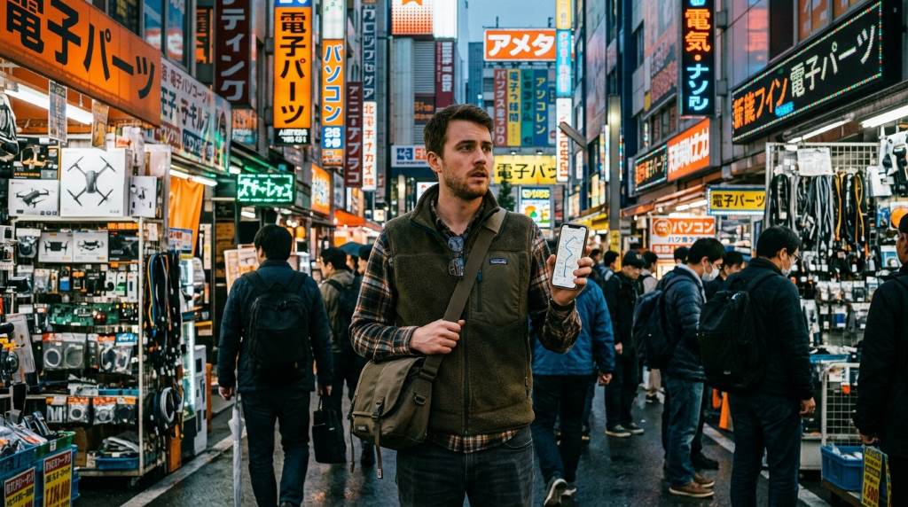 Modern Asian technology shopping street with digital displays
