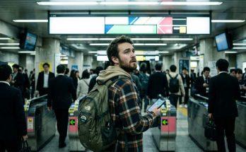 Seattle tech traveler exploring an Asian electronics district
